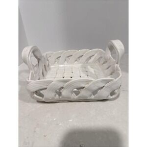 Neuwirth Portugal White Ceramic Numbered Basket Weave Serving Tray 10"x8"x3"